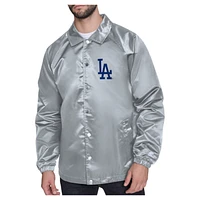 Men's Starter  Gray Los Angeles Dodgers Shield Logo Raglan Coaches Full-Snap Jacket