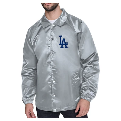 Men's Starter  Gray Los Angeles Dodgers Shield Logo Raglan Coaches Full-Snap Jacket