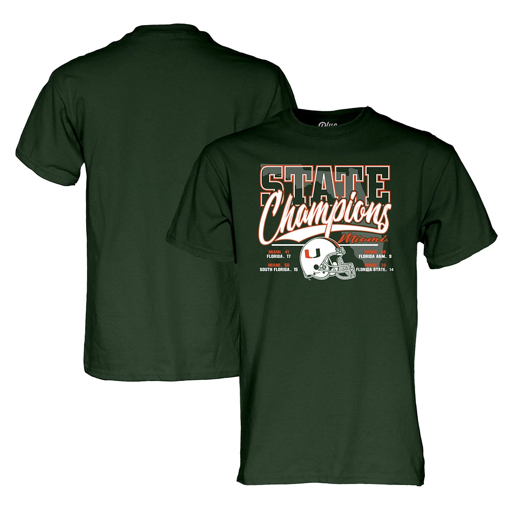 Unisex Blue 84 Green Miami Hurricanes 2024 State Champions Score T-Shirt