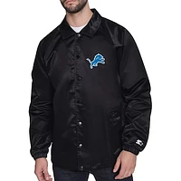 Men's Starter  Black Detroit Lions Printed Logo Raglan Coaches Full-Snap Jacket