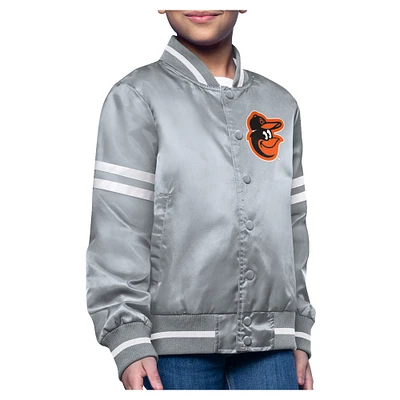 Girls Youth Starter  Gray Baltimore Orioles Printed Logo Satin Varsity Full-Snap Jacket