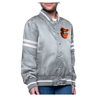 Girls Youth Starter  Gray Baltimore Orioles Printed Logo Satin Varsity Full-Snap Jacket