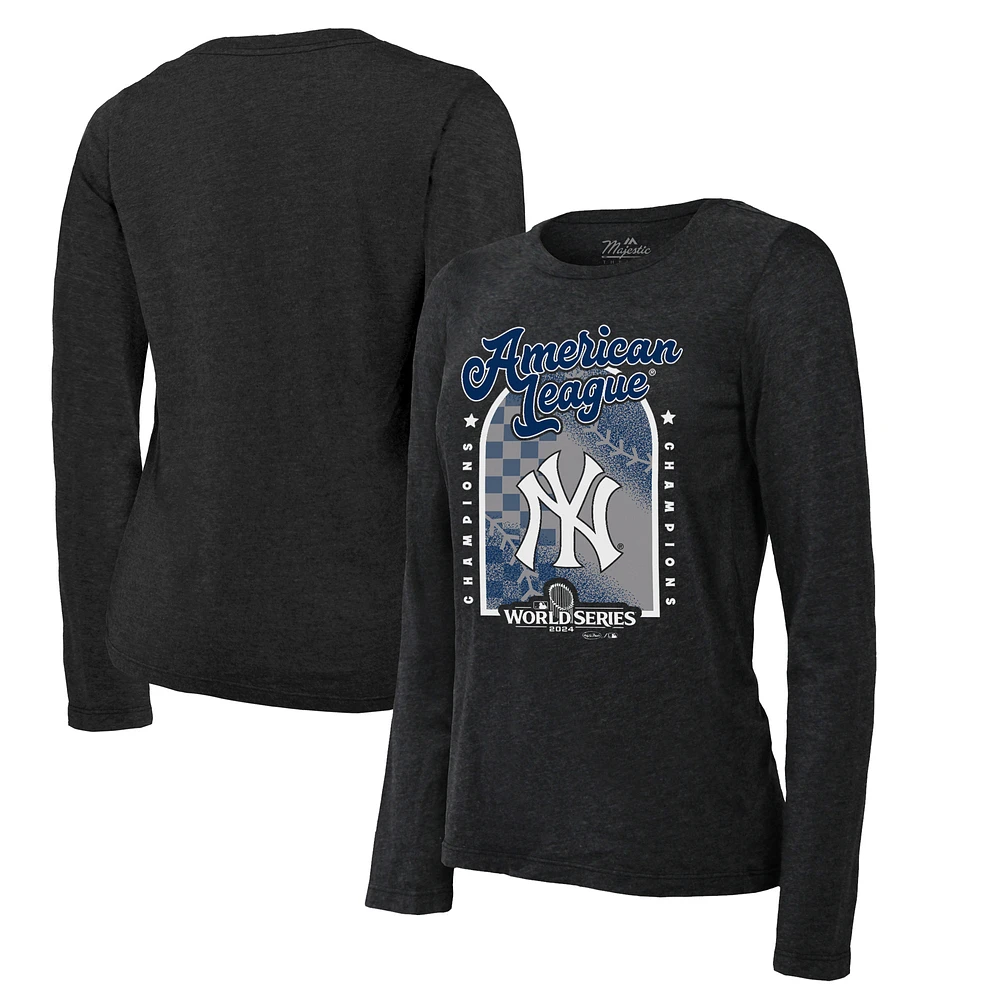 Women's Fanatics  Black New York Yankees 2024 American League Champions Tri-Blend Long Sleeve T-Shirt