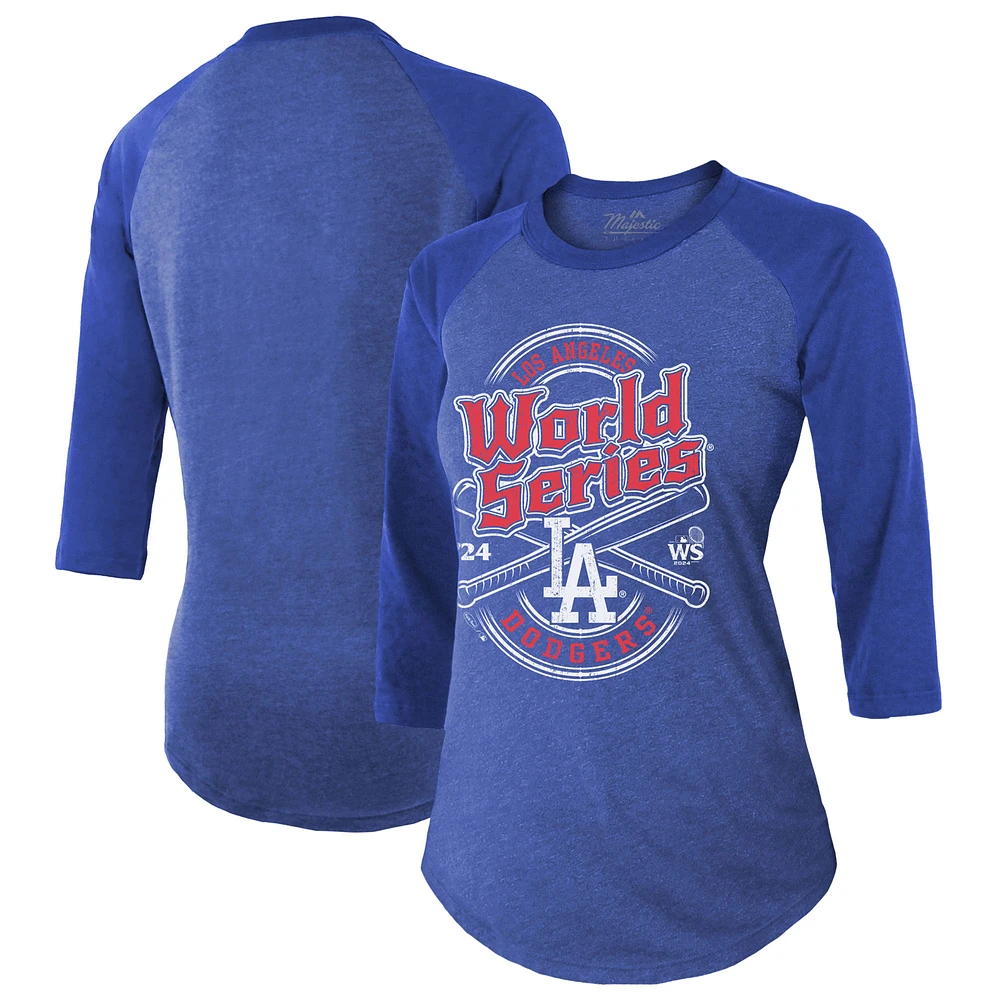 Women's Fanatics Royal Los Angeles Dodgers 2024 World Series Tri-Blend 3/4-Sleeve T-Shirt