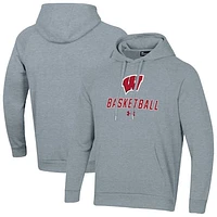 Men's Under Armour Gray Wisconsin Badgers Basketball Rival Raglan Fleece Pullover Hoodie