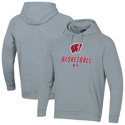 Men's Under Armour Gray Wisconsin Badgers Basketball Rival Raglan Fleece Pullover Hoodie