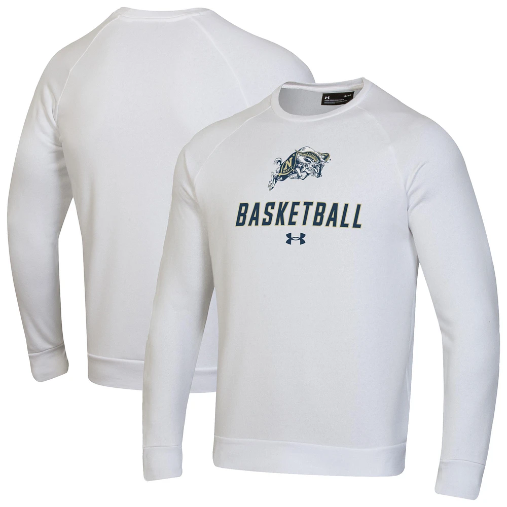 Men's Under Armour White Navy Midshipmen Raglan Basketball Rival Fleece Pullover Sweatshirt