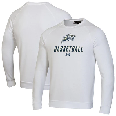 Men's Under Armour  White Navy Midshipmen Raglan Basketball Rival Fleece Pullover Sweatshirt
