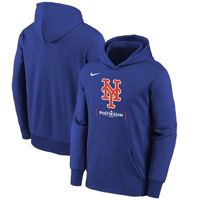 Youth Nike Royal New York Mets 2024 MLB Postseason Authentic Collection Performance Pullover Hoodie