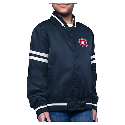 Youth Starter  Navy Montreal Canadiens Printed Logo Satin Varsity Full-Snap Jacket