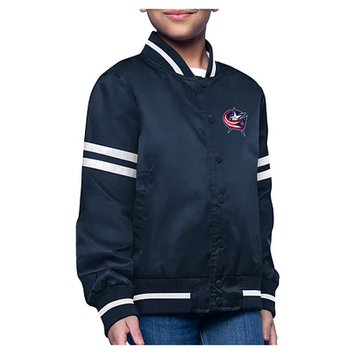 Youth Starter  Navy Columbus Blue Jackets Printed Logo Satin Varsity Full-Snap Jacket