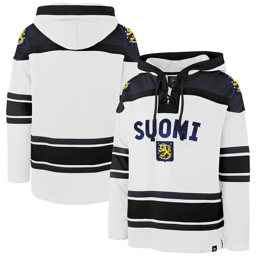 Men's '47 White Finland 2025 4 Nations Face-Off Superior Lacer Pullover Hoodie