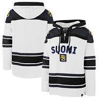 Men's '47 White Finland 2025 4 Nations Face-Off Superior Lacer Pullover Hoodie