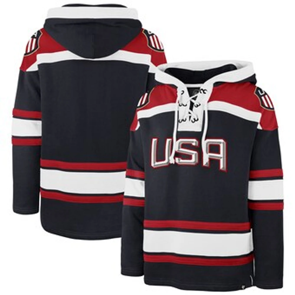 Men's '47 Navy USA 2025 4 Nations Face-Off Superior Lacer Pullover Hoodie