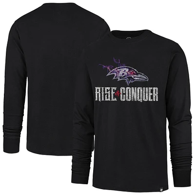 Men's '47  Black Baltimore Ravens Rise and Conquer Franklin Long Sleeve T-Shirt