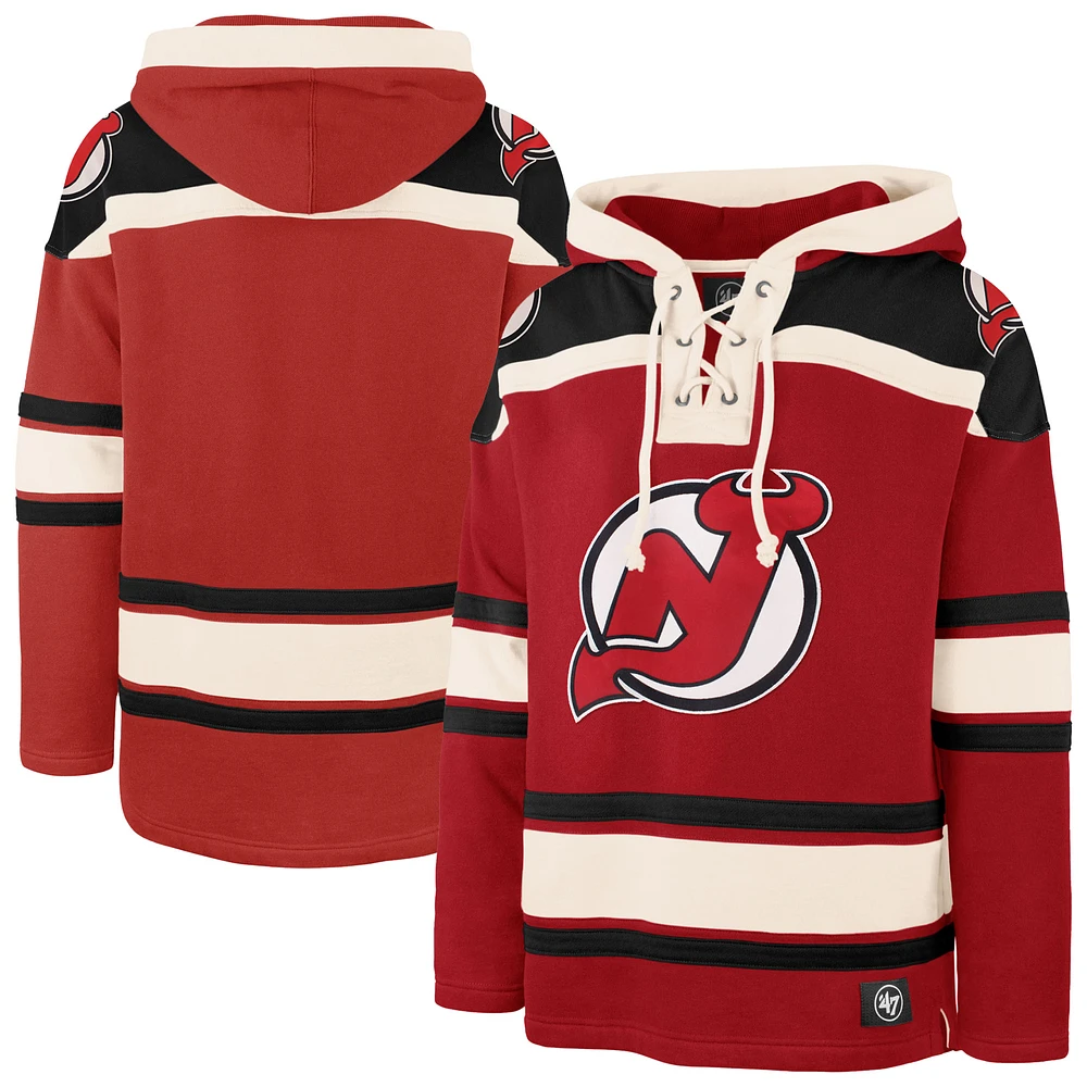 Men's '47 Red New Jersey Devils  Big & Tall Superior Lacer Fleece Pullover Hoodie