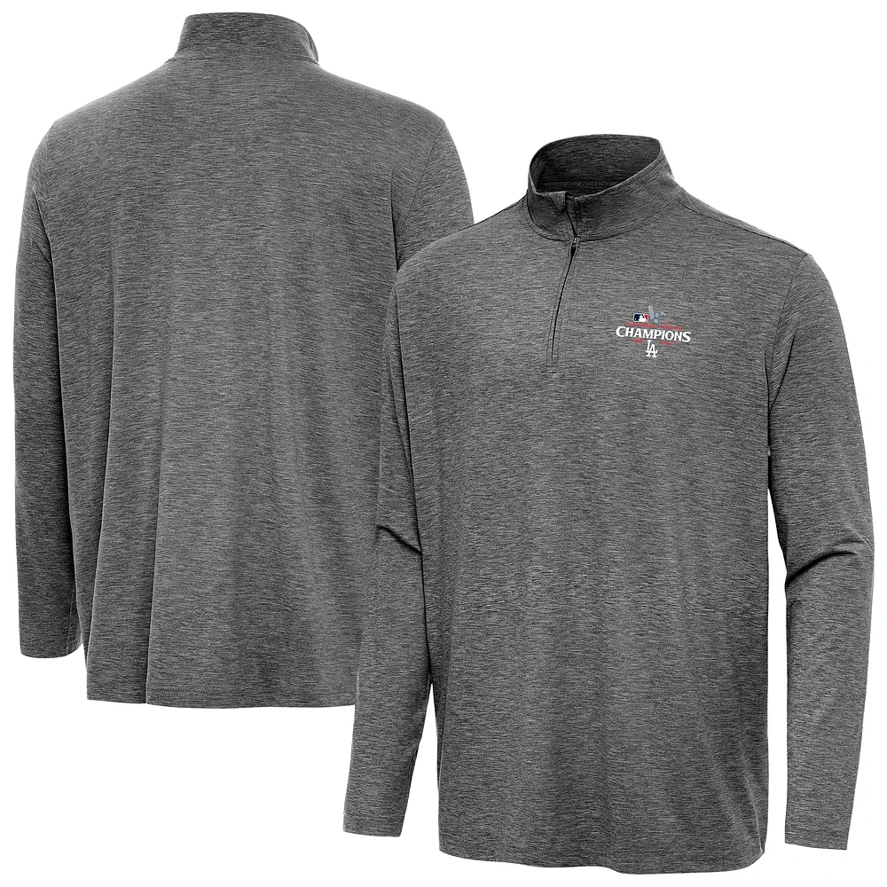 Men's Antigua Heather Black Los Angeles Dodgers 2024 National League Champions Hunk Quarter-Zip Top