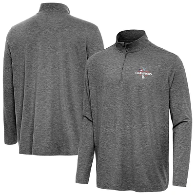 Men's Antigua  Heather Black Los Angeles Dodgers 2024 National League Champions Hunk Quarter-Zip Top