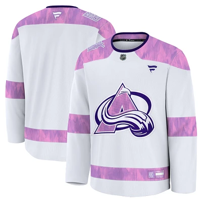 Men's Fanatics  White Colorado Avalanche 2024 Hockey Fights Cancer Practice Jersey