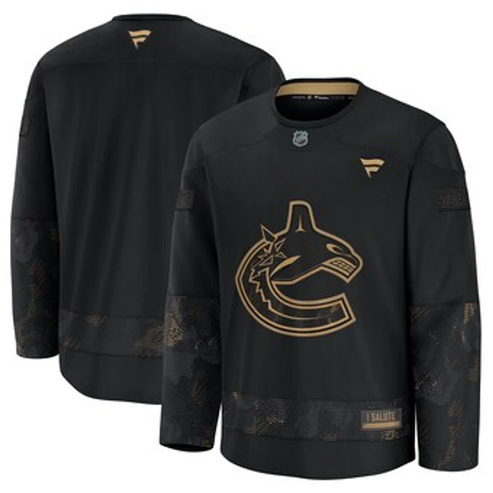 Men's Fanatics  Black Vancouver Canucks 2024 Military Appreciation Practice Jersey