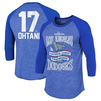 Men's Majestic Threads Shohei Ohtani Royal Los Angeles Dodgers 2024 National League Champions 3/4-Sleeve Name & Number Raglan Tri-Blend T-Shirt