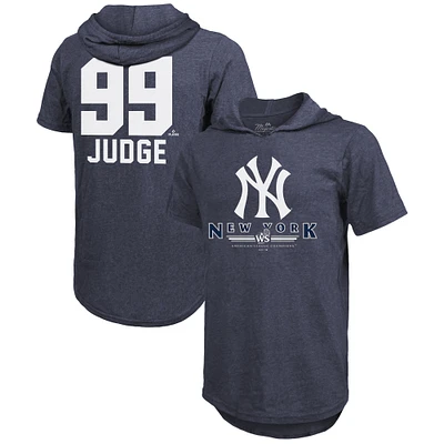 Men's Majestic Threads Aaron Judge Navy New York Yankees 2024 American League Champions Name & Number Tri-Blend Hoodie T-Shirt