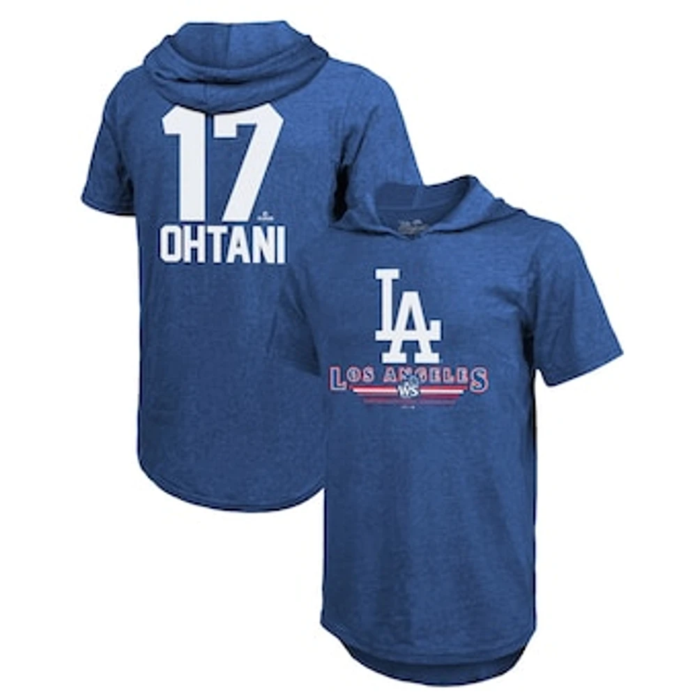 Men's Majestic Threads Shohei Ohtani Royal Los Angeles Dodgers 2024 National League Champions Name & Number Tri-Blend Hoodie T-Shirt