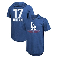 Men's Majestic Threads Shohei Ohtani Royal Los Angeles Dodgers 2024 National League Champions Name & Number Tri-Blend Hoodie T-Shirt