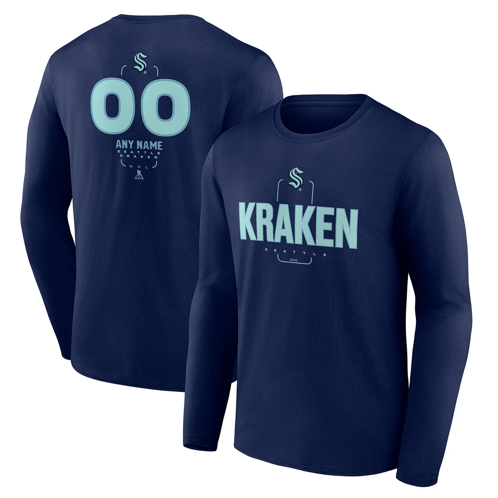 Men's Deep Sea Blue Seattle Kraken Personalized Name & Number Midfielder Long Sleeve T-Shirt