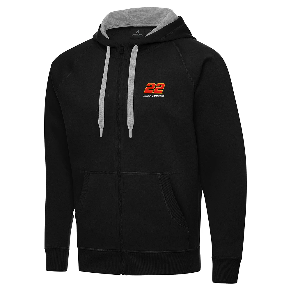 Men's Antigua Black Joey Logano Victory Full-Zip Hoodie
