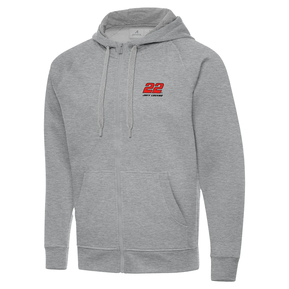 Men's Antigua Heather Gray Joey Logano Victory Full-Zip Hoodie