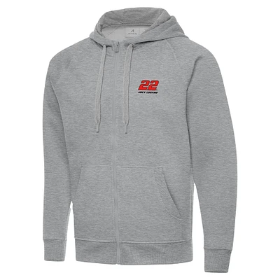 Men's Antigua  Heather Gray Joey Logano Victory Full-Zip Hoodie