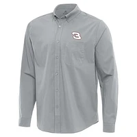 Men's Antigua  Gray Richard Childress Racing Flight Woven Tri-Blend Long Sleeve Button-Down Shirt