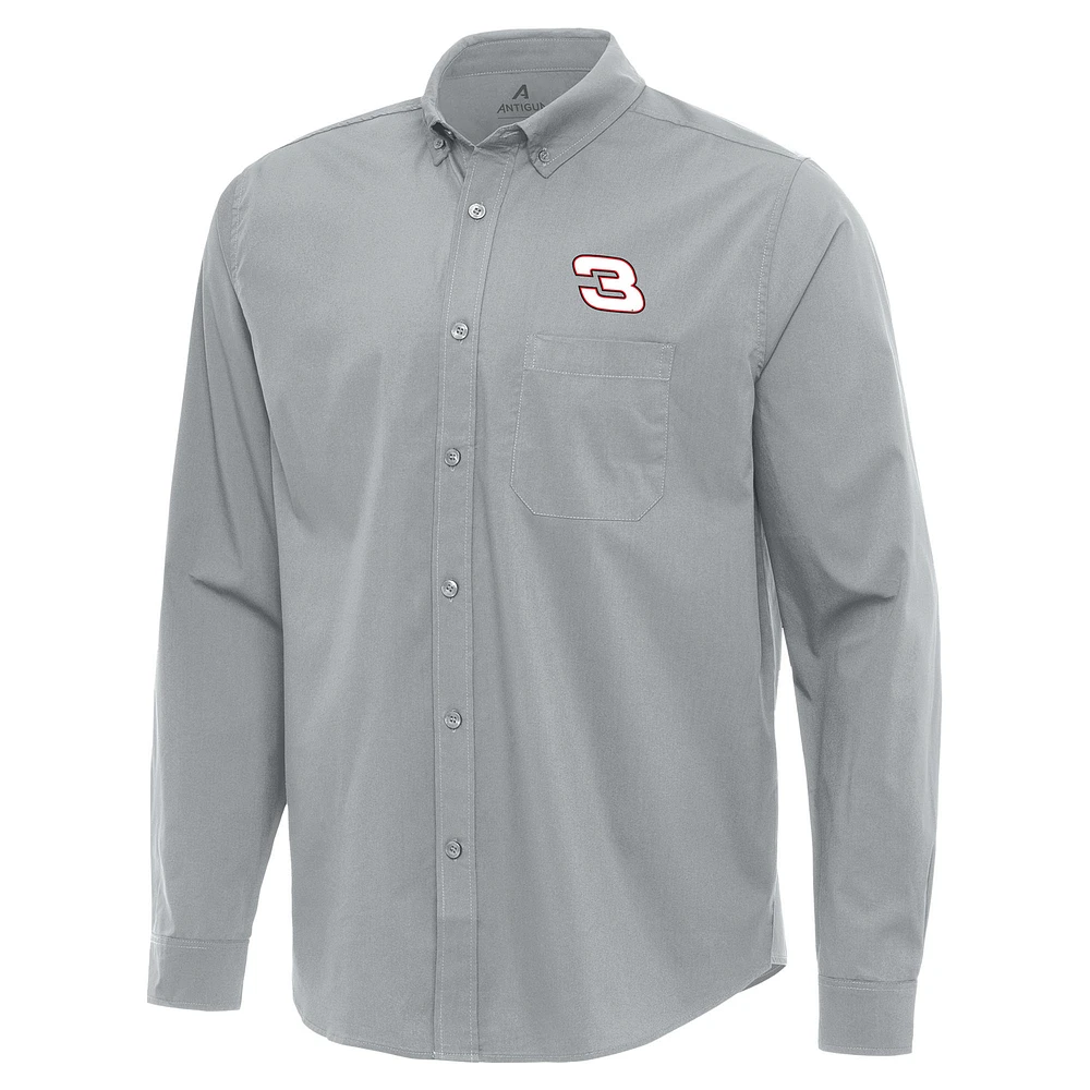 Men's Antigua Gray Richard Childress Racing Flight Woven Tri-Blend Long Sleeve Button-Down Shirt
