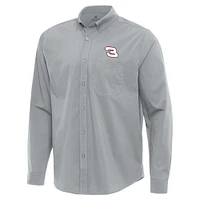 Men's Antigua  Gray Richard Childress Racing Flight Woven Tri-Blend Long Sleeve Button-Down Shirt