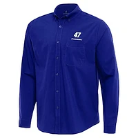 Men's Antigua  Royal Ricky Stenhouse Jr. Flight Woven Tri-Blend Long Sleeve Button-Down Shirt