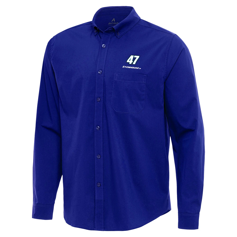 Men's Antigua  Royal Ricky Stenhouse Jr. Flight Woven Tri-Blend Long Sleeve Button-Down Shirt