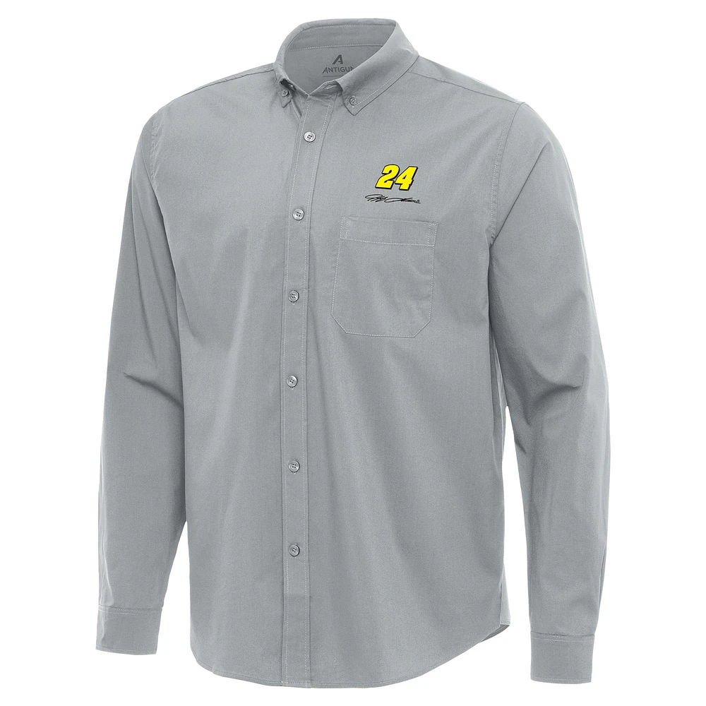 Men's Antigua Gray Jeff Gordon Flight Woven Tri-Blend Long Sleeve Button-Down Shirt
