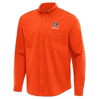 Men's Antigua  Orange Martin Truex Jr Flight Woven Tri-Blend Long Sleeve Button-Down Shirt