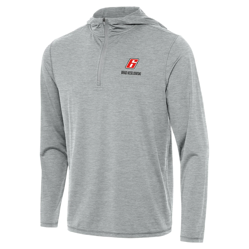 Men's Antigua Heather Gray Brad Keselowski Tidy Quarter-Zip Hoodie