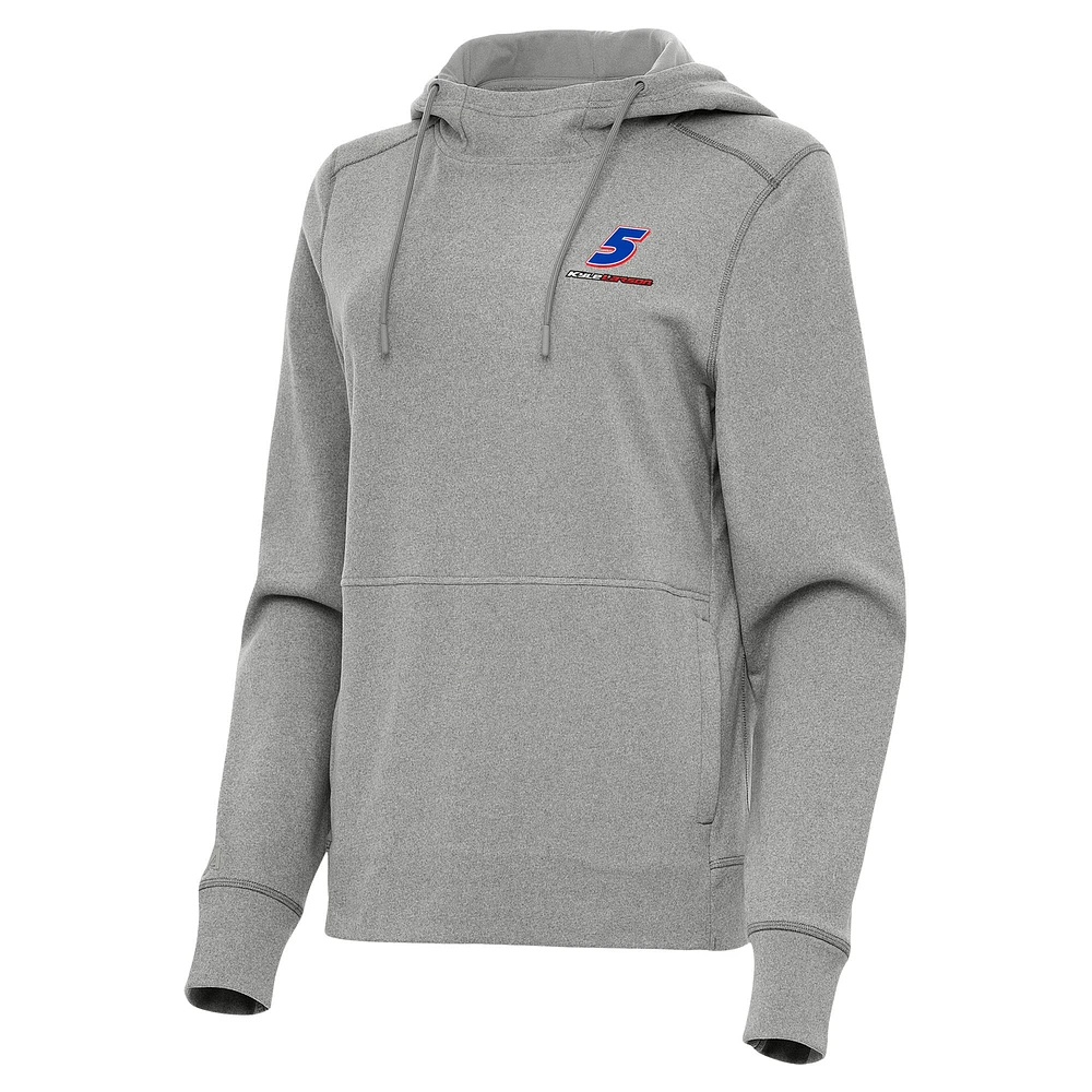 Women's Antigua  Heather Gray Kyle Larson Justice Pullover Hoodie
