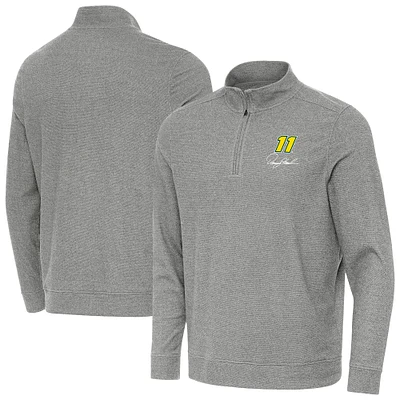 Men's Antigua  Heather Black Denny Hamlin Subtle Quarter-Zip Pullover Top