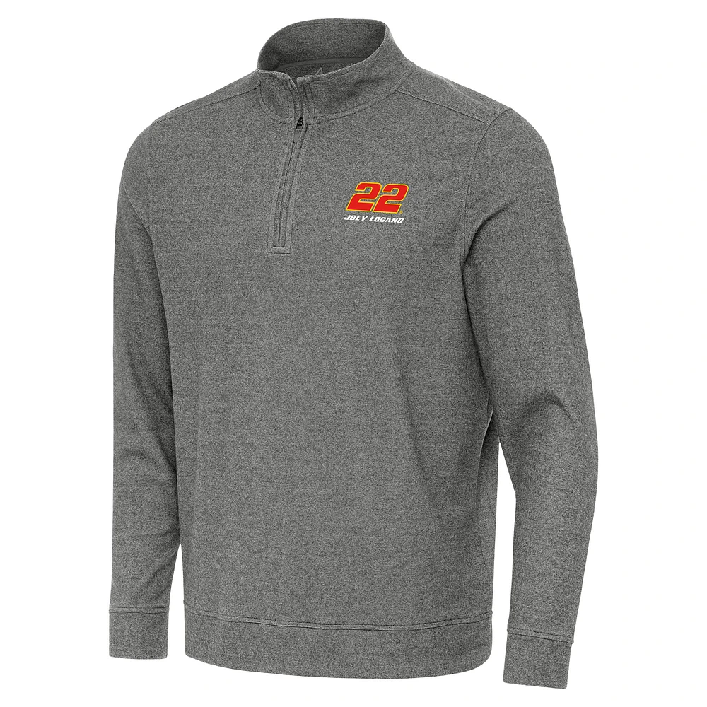 Men's Antigua Heather Black Joey Logano Subtle Quarter-Zip Pullover Top