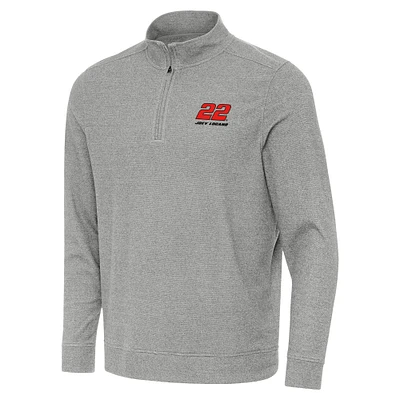 Men's Antigua  Heather Gray Joey Logano Subtle Quarter-Zip Pullover Top