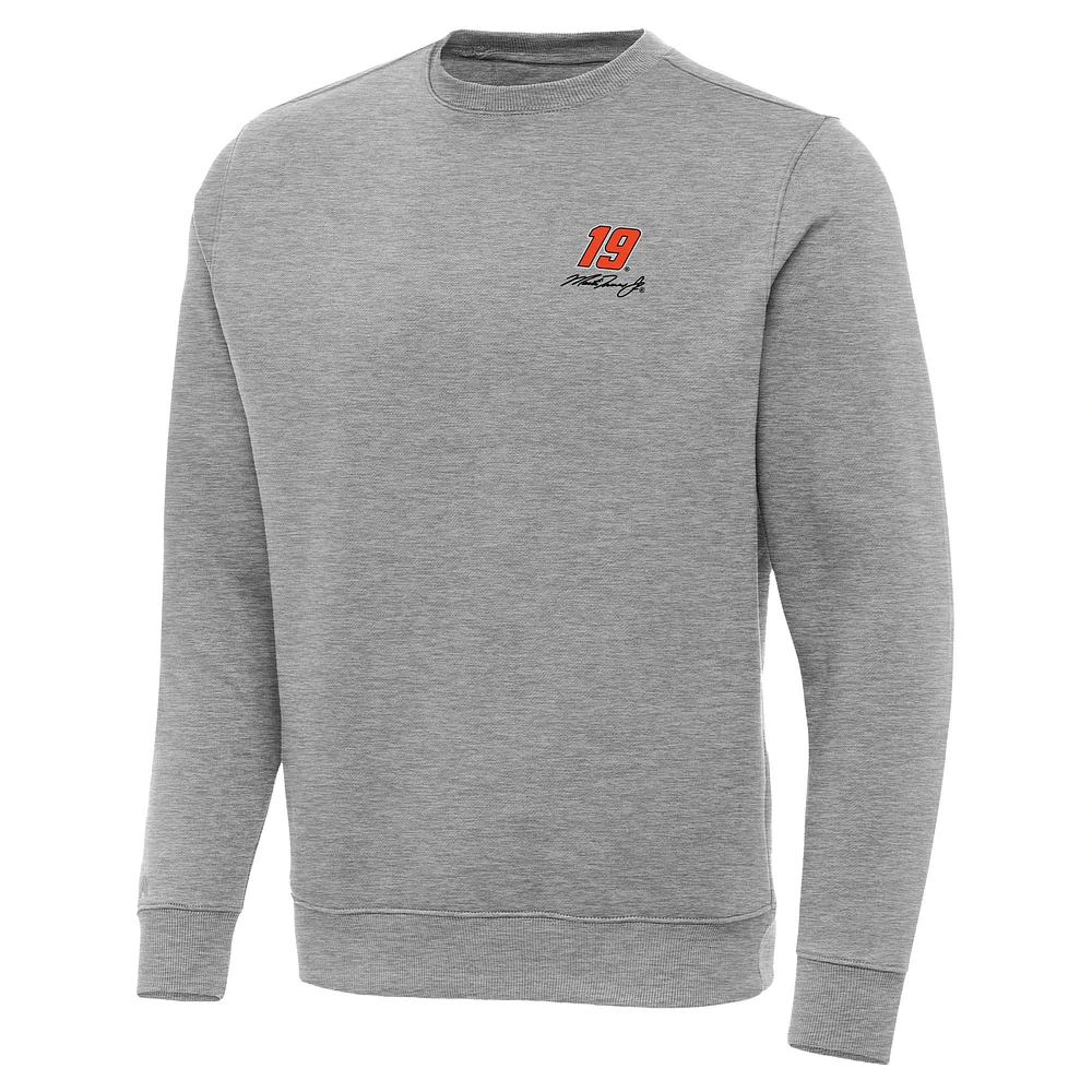 Men's Antigua Heather Gray Martin Truex Jr Victory Pullover Sweatshirt