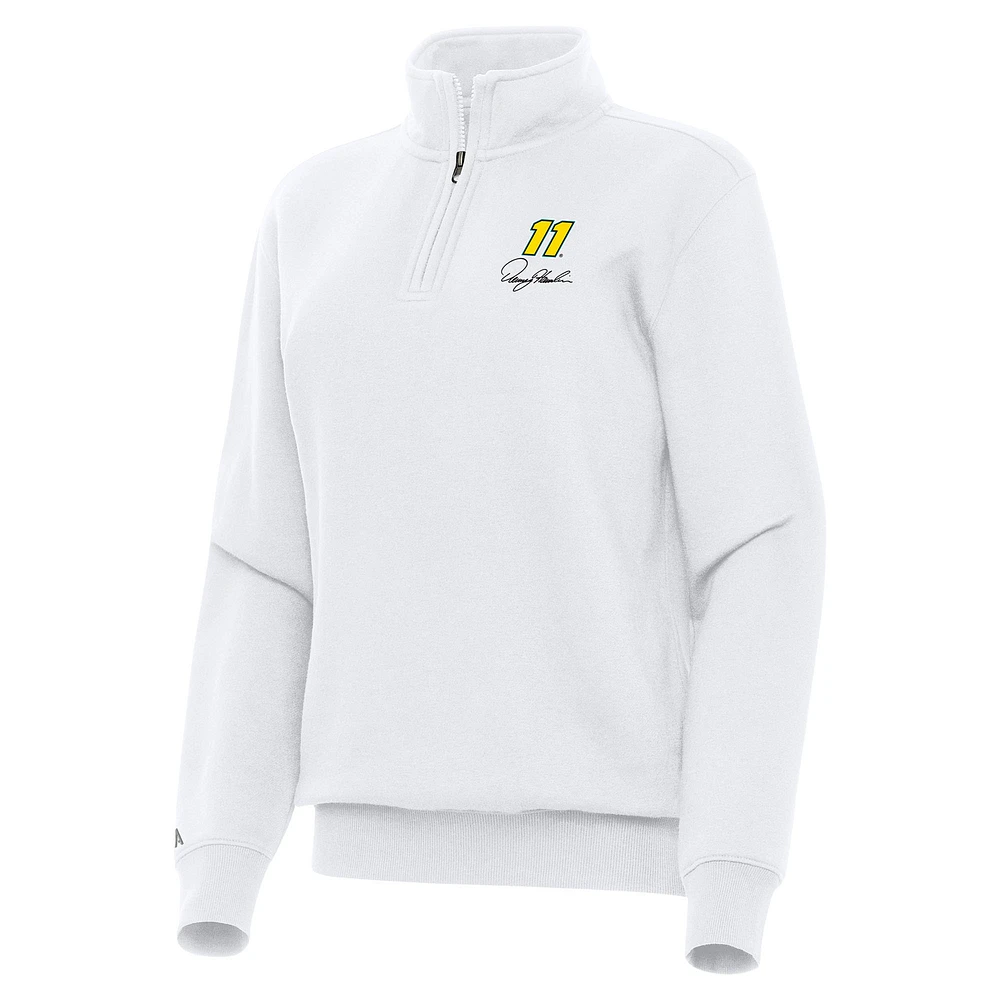 Women's Antigua White Denny Hamlin Victory Quarter-Zip Sweatshirt