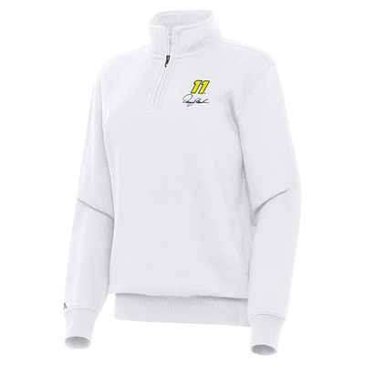 Women's Antigua  White Denny Hamlin Victory Quarter-Zip Sweatshirt