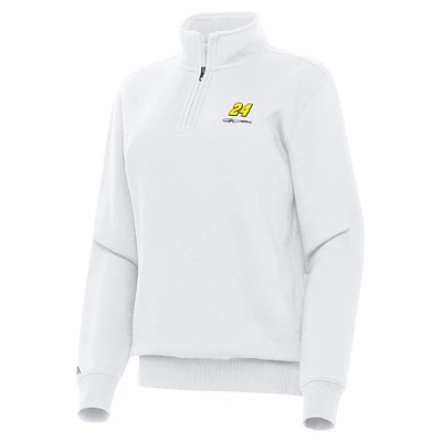 Women's Antigua  White Jeff Gordon Victory Quarter-Zip Sweatshirt