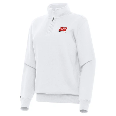 Women's Antigua  White Joey Logano Victory Quarter-Zip Sweatshirt