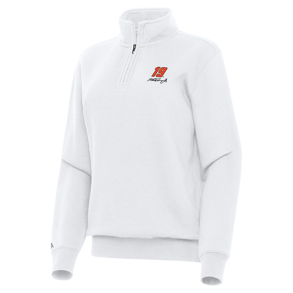 Women's Antigua White Martin Truex Jr Victory Quarter-Zip Sweatshirt